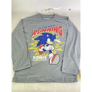 Sonic The Hedgehog Always Running Gray Long Sleeve Tee T-Shirt Boys Size 7